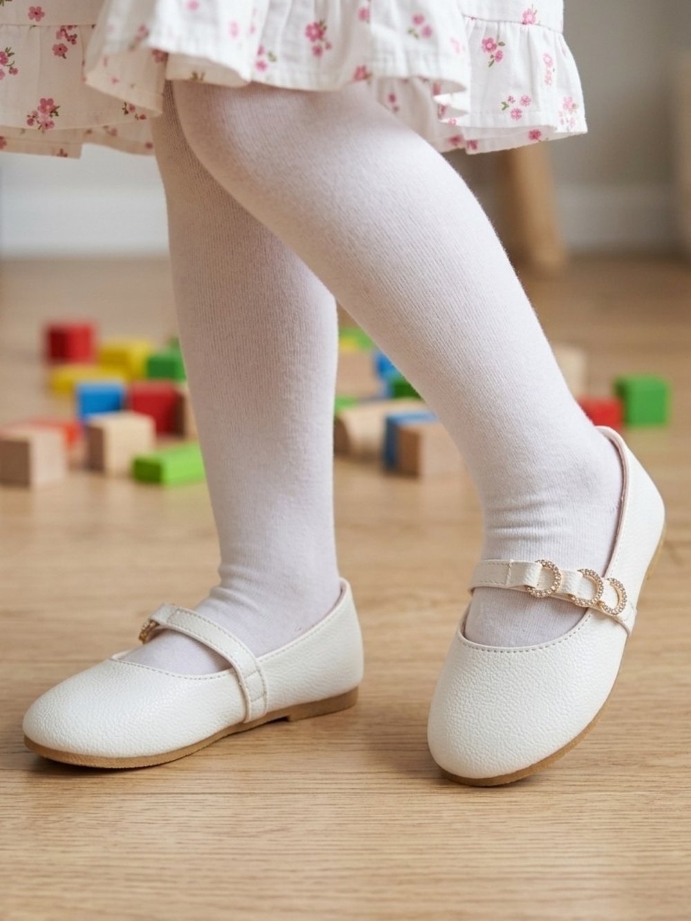 Link Comfort Toddler Girl White Mary Jane Flats Rhinestone Strap Sz 5
